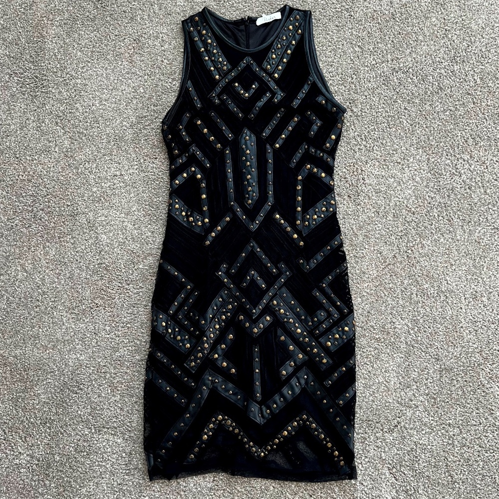Parker Sleeveless Dress with Leather and Brad Appliqué